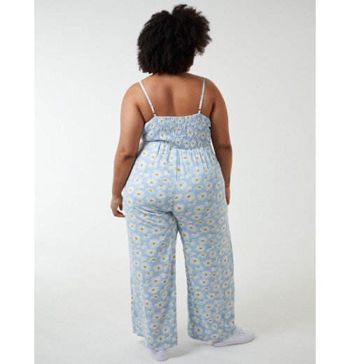 Curve Daisy Print Tie Front Jumpsuit