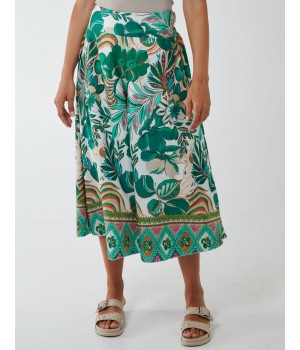 Tropical Print Wide Leg Trouser