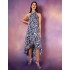 Abstract Print Halter Neck Midi Wrap Dress