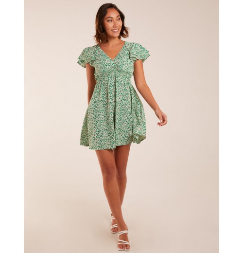 Double Ruffle Empire Shirred Mini Dress