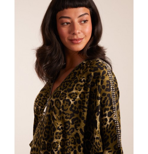 Leopard Zip Front Diamante Tunic Top