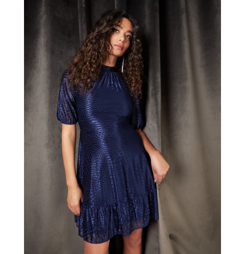 Mesh High Neck Tier Dress