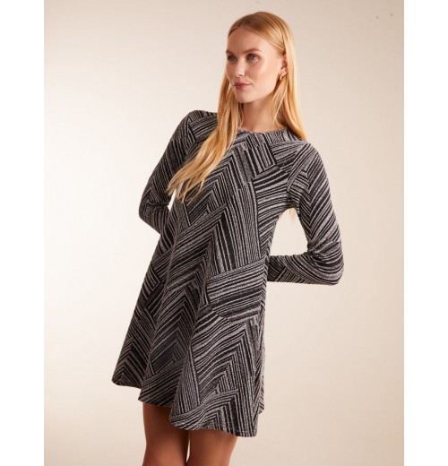 Stripe Glittery Long Sleeve Shift Mini Dress