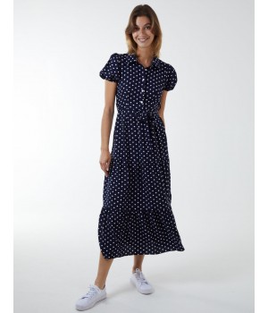 Collared Polkadot Maxi Dress