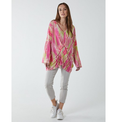 Twist Front Abstract Long Sleeve Top