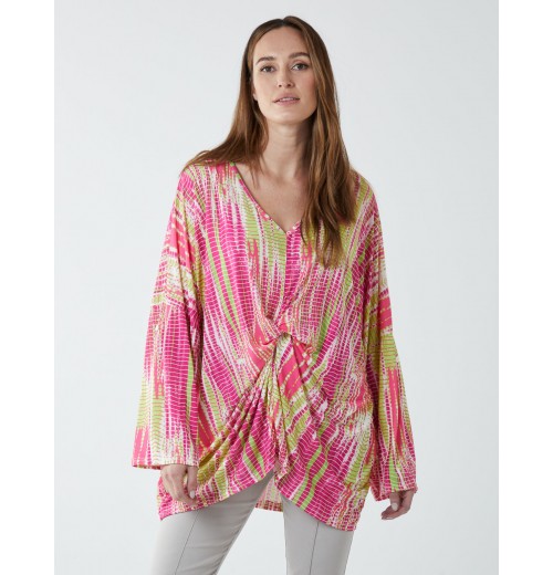 Twist Front Abstract Long Sleeve Top