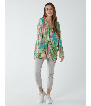 Twist Front Abstract Long Sleeve Top