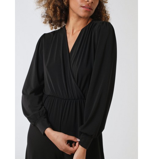 Elasticated Waist Crossover Long Sleeve Jumpsuit