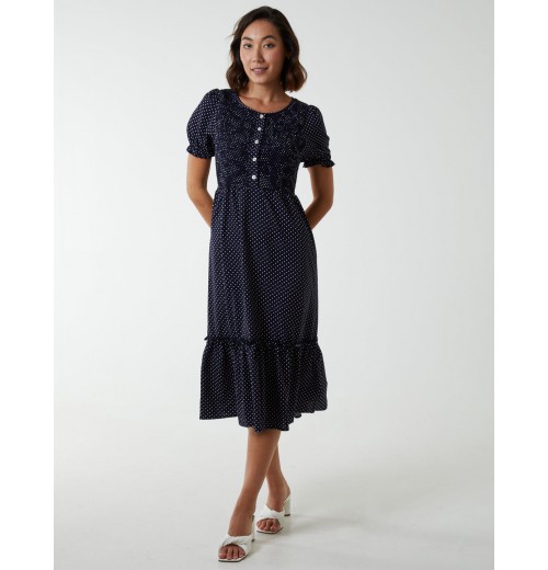 Polkadot Tie Waist Midi Dress