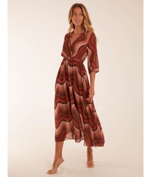 Chiffon Swirl Print Wrap Front Maxi Dress