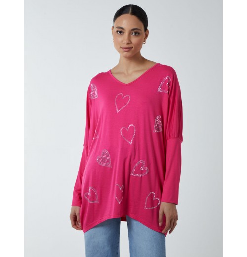 Hotfix Multi Heart Batwing Top