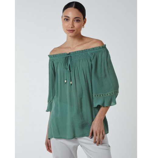 Bardot Tie Front Top