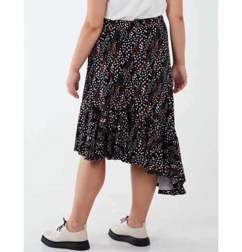 Curve Asymmetric Hem Midi Skirt