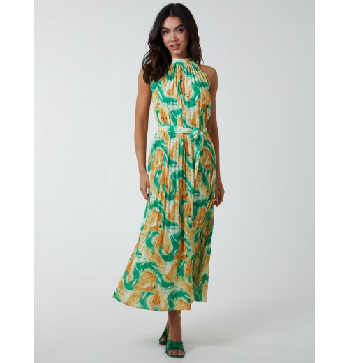 Halterneck Abstract Leaves Maxi Dress