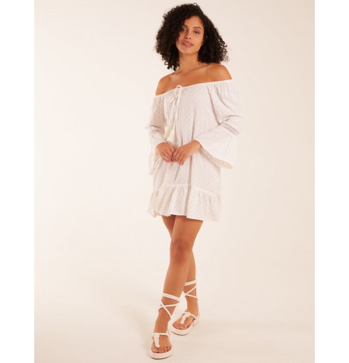 Bardot Tunic Dress With Frill Hem