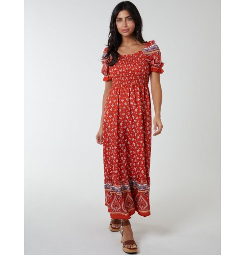 Shirred Floral Maxi Dress