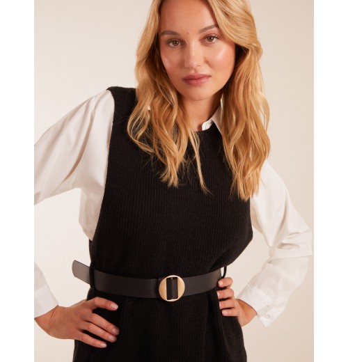 Rib Knit Vest With Blouse With Belt