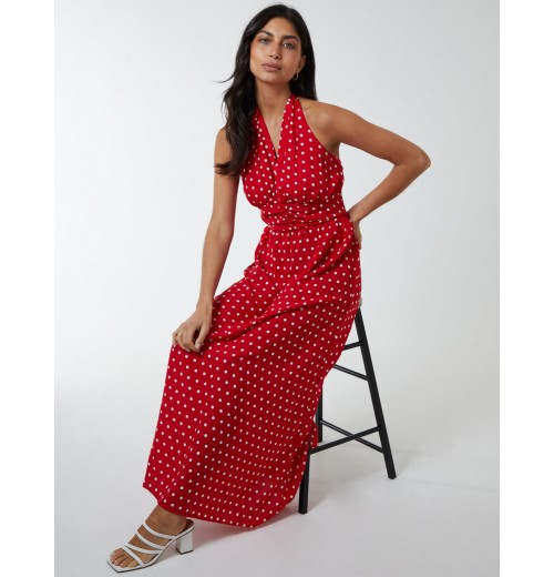 Polka Dot Halter Neck Maxi Dress